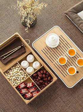 现简约干泡茶盘套组水多式LMM储茶台茶具收纳盒竹代制家用种功能