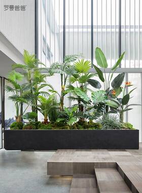 大型窗真绿植楼梯龟背树造景旅人蕉下室内商场仿ZOB橱落地假植物