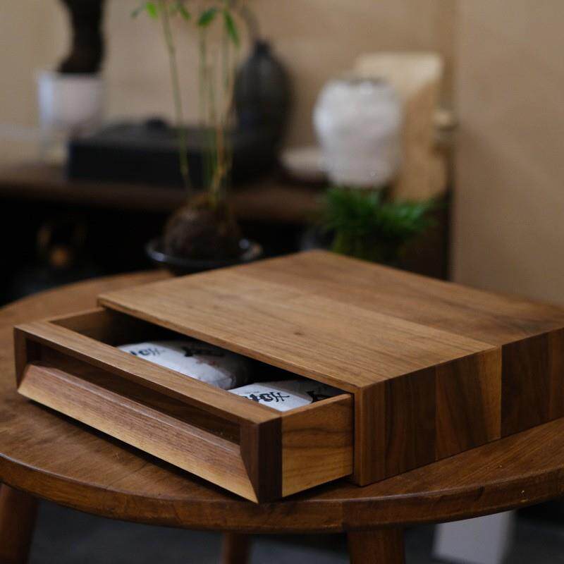 功能多抽屉式散茶木箱实木简约杂物收纳盒木制公ASZ具整文办理木