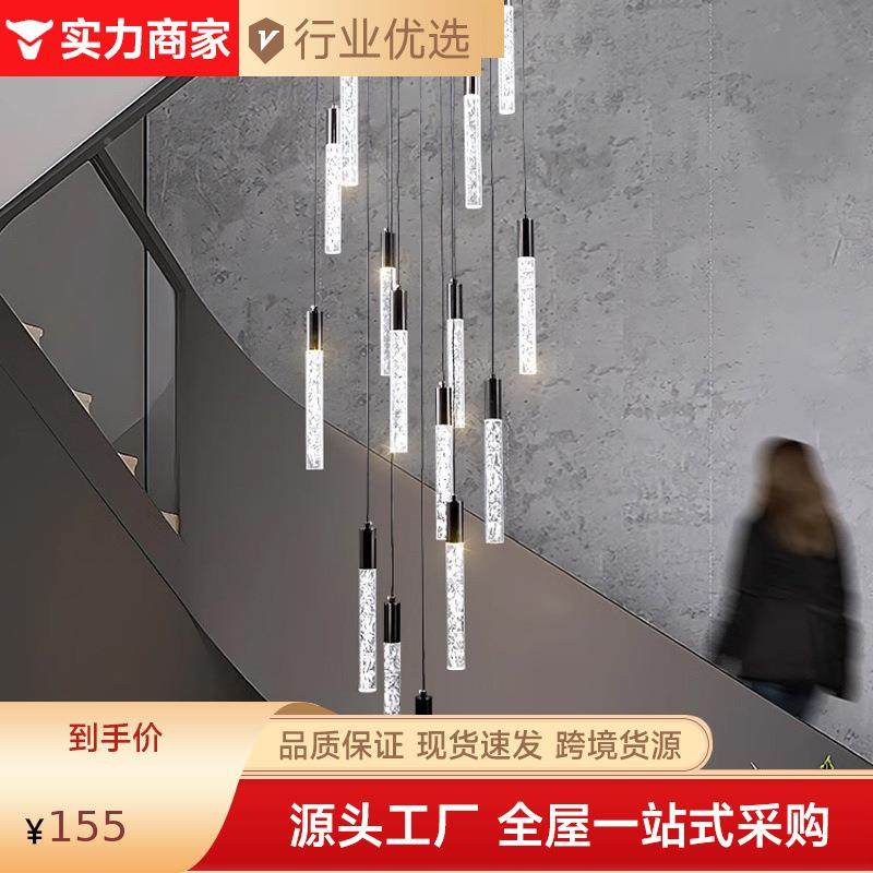 羽毛晶楼梯吊灯lft灯复3777式楼水别墅挑空层o客厅大吊创意旋转楼
