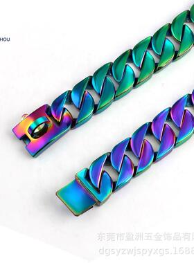 欧美不锈TOV钢七彩色铸狗链中大带型犬牵引恶霸狗宠物狗项造圈厂