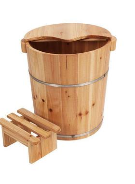 0边c高实木圆泡脚木桶带盖4足浴木桶加厚熏蒸桶洗m脚桶家用泡UOK