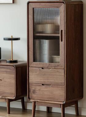 北美黑胡桃木实木|小边柜客厅YPB书柜单门玻酒璃展柜示柜立柜