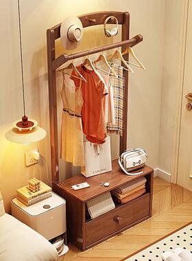 实木衣衣架床头柜一体置物架落地卧进室挂架房间帽门收纳NAJ架带