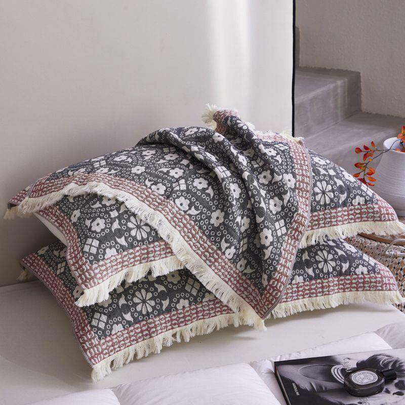 EUI类全棉枕巾一对装纯棉苏枕头巾两只色不掉织色流花边枕A套垫巾