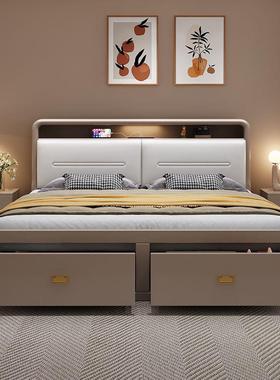 白色现代简约实床抽高箱木储物床12米主卧双屉人1床1.8气.压收纳