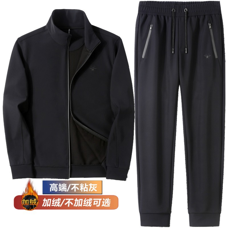 春季男士立领加绒运动两件套