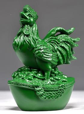 绿色木鸡摆实木雕刻木件质大公鸡生肖动物办公室品饰工艺装TQ-953