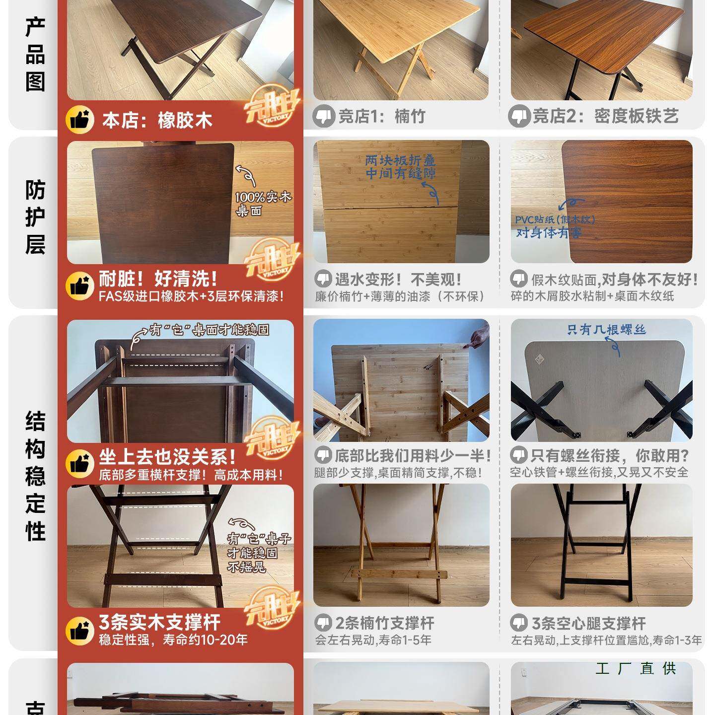 木折桌正方形饭桌可折叠餐桌家用叠吃小实户型简易四方桌F99S7H9M