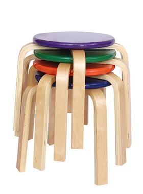 原小板凳幼儿儿童座椅现代简约弯曲园色木木坚固圆凳RQC6彩小板凳