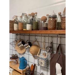 厨墙上置物架免打孔实木料壁房挂中古风NUF隔一字板餐厅吧台调收