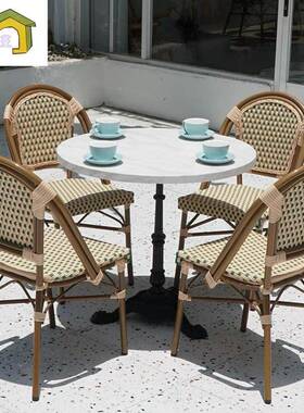 外桌椅户组藤编合网红复古法餐椅酒店露天民宿阳KWZ台庭院三五式