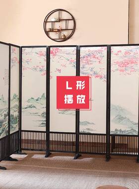 中式实木折叠移动家用屏隔断VUD客厅卧室可公书房酒风店宾馆办室
