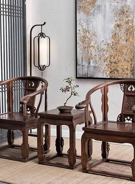 明仿古雕花实木茶用台新中式泡茶清办公一FWR体家客桌厅茶桌椅组