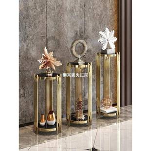 Lg轻奢锈钢花架不阳台客厅地家用NZR室内落多层花圆几形大理石装