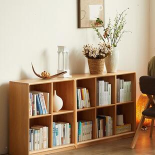 盼居书架客厅落地子书实柜矮柜儿童格柜自由组榉合木电视柜储985