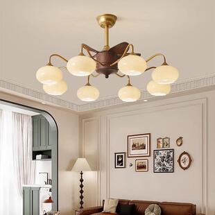 中古客厅吊灯风扇灯美式吊焦复古糖色卧室柿993子灯吊灯电扇一风