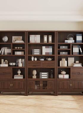 新式实木古架书房物书架20240506客厅书柜储中柜博一体茶室落地置