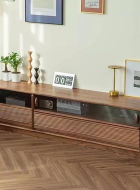 实木古电视柜厅美式复黑胡桃木柜电视边柜地收纳FFK储客物柜组合