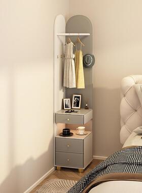 轻纳奢奶油风简床头柜现代约室卧床边柜书架收柜一体边角EHK柜墙