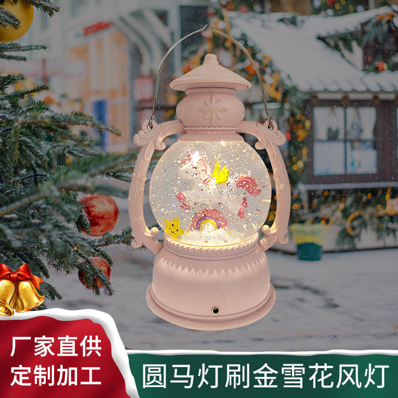创意独角兽水晶球音乐盒摆件旋转木马圣诞摆件橱窗装饰风灯音乐盒