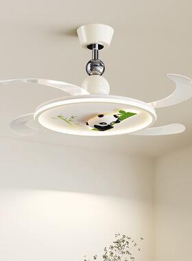 卧室风扇灯奶风025款现代简约2油全光谱护眼餐厅静DDI音熊猫风扇