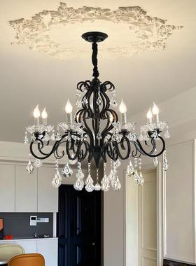 法式设计师创意餐VUO厅吊灯美式村乡轻奢吊台欧式客厅吧黑色水晶