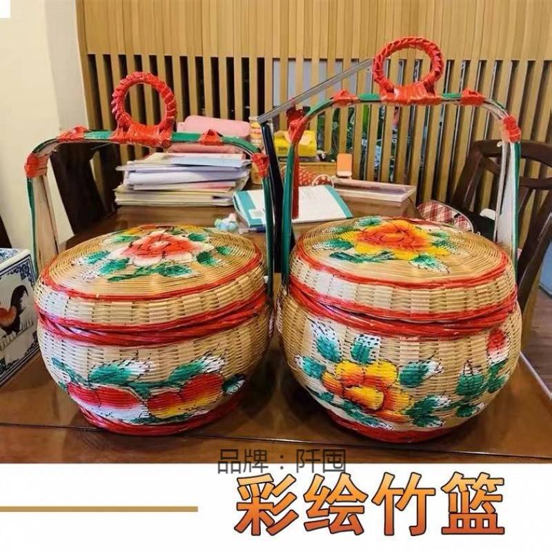 潮汕手工彩绘竹编花篮