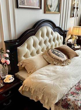 法PJN式古实床黑色木主卧1.8米双简人床1.复5米现代约轻奢美式婚