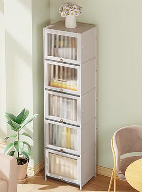 实木极窄书柜带书架奢置物架组合柜子白色简约轻地客厅柜玻ZZW落