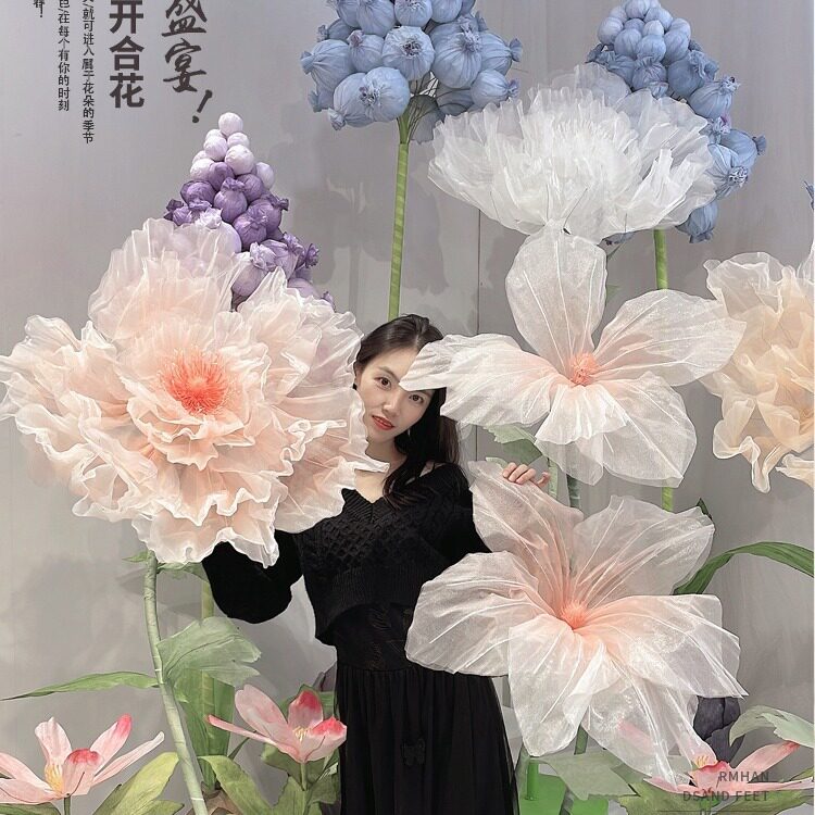 婚庆道具大型电动机械开合花纸艺花手工花仿真花商场装饰橱窗美陈