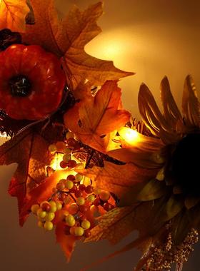 三色节向日枫叶花花葵圈门挂藤圈南瓜果环串装饰感恩万圣节IPT跨