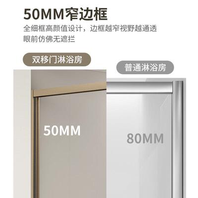 一字型移双门淋GGG浴房干分离钢化玻璃隔断卫生湿间下淋沉式浴室