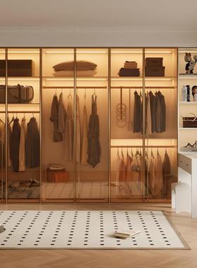 现玻代轻奢QOC一门到顶璃门衣帽合间衣柜书桌组卧室家用实橱木大