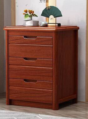 胡桃中木床头室实木迷你小型超窄式三抽卧储物床柜边收纳柜新XJW
