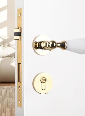 VGK水晶黑陶瓷门室金色轻奢静音卧室美内简式约木门把锁手含锁房