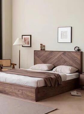 美黑北胡桃人木储物床室现代简约卧高低箱收纳气压双AIJ床全实木