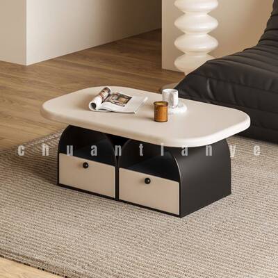 *圆形极简奶油风茶几家客厅简用现代约储A物法式茶几小VHH桌子
