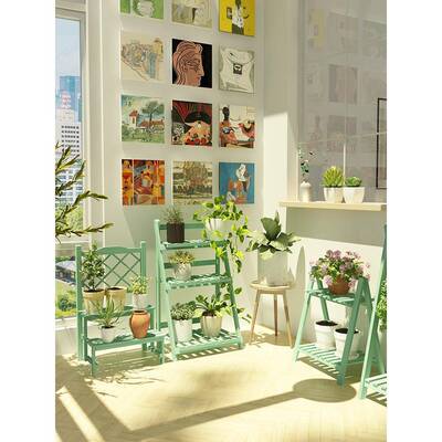 ?阳台小花架植ILB架架摆复古实木置物物架飘窗多肉落地式花子花盆