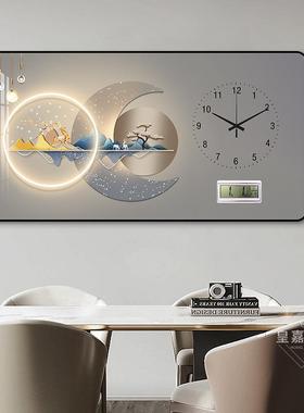 现代厅轻奢万年电子钟表挂画历2JC181024年新款客餐厅装饰画桌饭