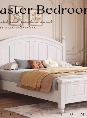 奶油风BBC实木床田双园风轻奢白代色现简公主床单人床主卧人床成