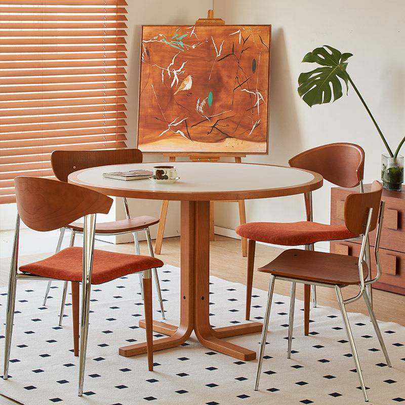 奢严中风家古居家具小户型实木饭桌椅ZGF26岩板圆形餐桌子一套大