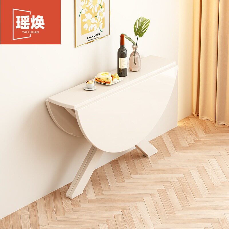 实木折叠圆桌小户型餐桌家用饭桌靠边站可折叠吃饭桌子圆形折叠桌