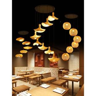 竹编组合吊灯灯餐343厅卧室多客厅民宿笼艺中式 复古藤编头楼梯竹