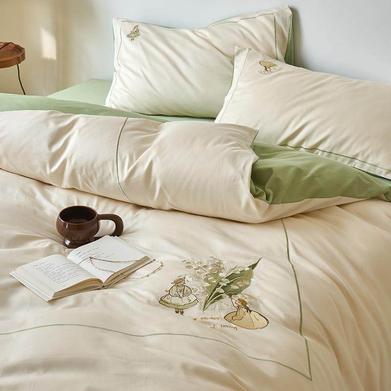 A类1绒00长棉高端刺支绣床上床单四件套全笠棉纯棉被套床款JS床品