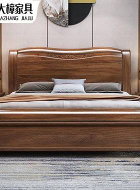 桃木新中式1.8米主卧简床现代约.5LTMM双人实木床单胡人高箱储1物
