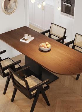 法式实饭wyy20241木餐桌圆半椭家用中岛台小户型客厅吃设计桌简约