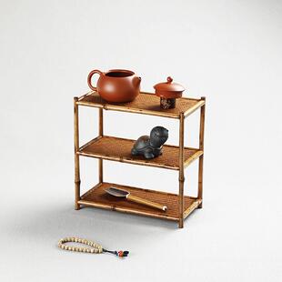 手工制小茶棚竹梅鹿台竹茶具收纳紫竹架文玩展示架YVJ茶博古架多