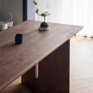 胡桃色长条全实创木餐桌原木大桌板茶桌极简老板桌工wyy20250作台