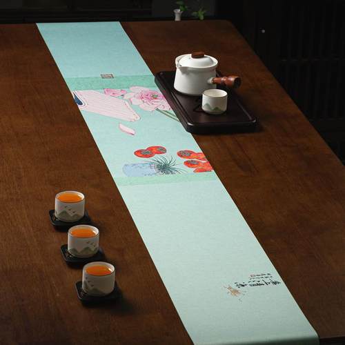 本轻奢防水茶席茶垫高端茶几茶垫茶台长桌条布茶旗绢本防水新中式
